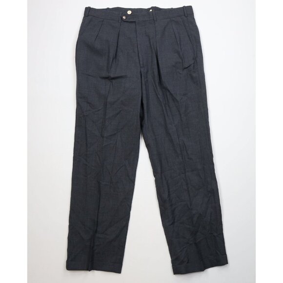 Vintage 90s Lands End Mens 36x31 Wool Knit Wide Leg Chino Pants Heather Gray USA
